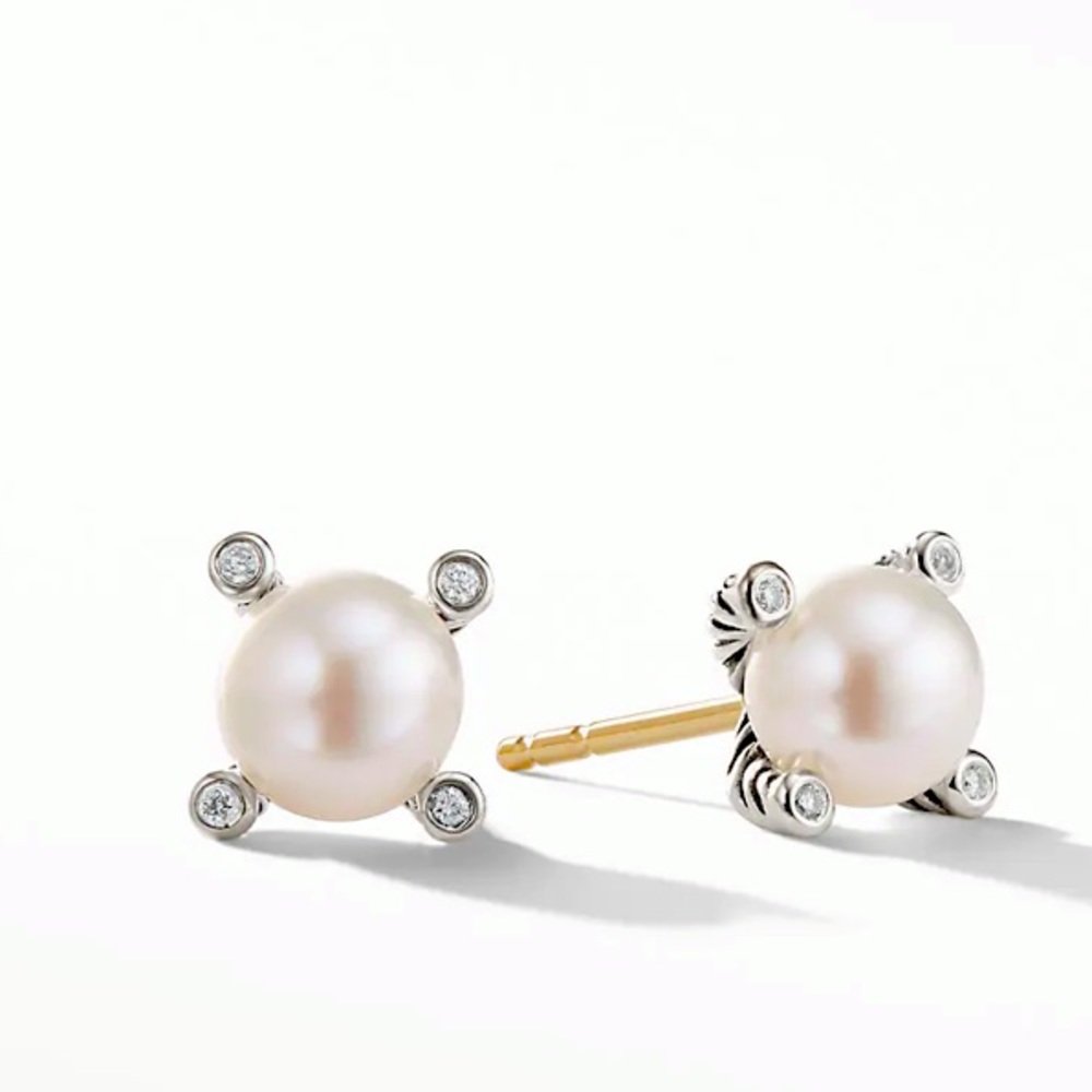 David Yurman Pearl Earrings with Diamonds